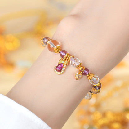 Golden Sand Gourd Amethyst Crystal Bracelet | Spiritual Harmony & Wealth Charm