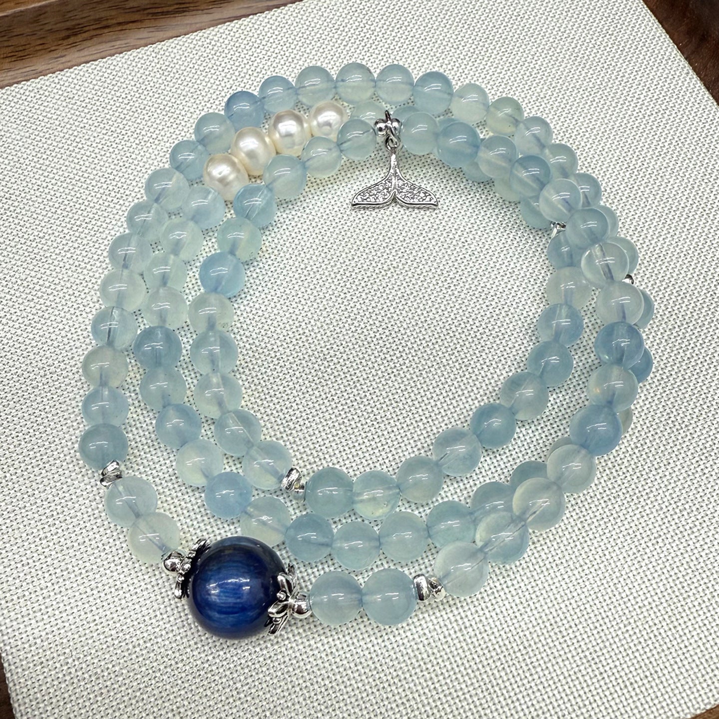Aquamarine Pearl Kyanite Three-Circle Fish Tail Bracelet | Spiritual Energy & Fashion