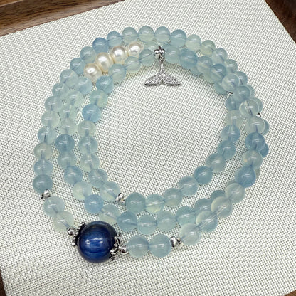 Aquamarine Pearl Kyanite Three-Circle Fish Tail Bracelet | Spiritual Energy & Fashion
