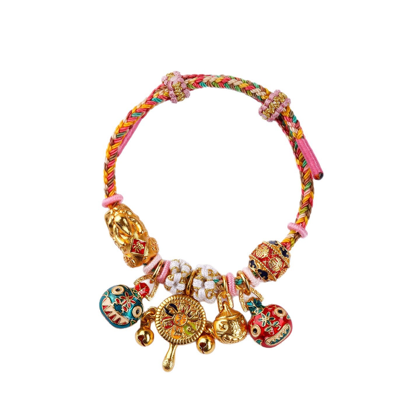 Golden Pixiu and Wealth Beast Family Bracelet | Tibetan Style Braided Rope for Prosperity