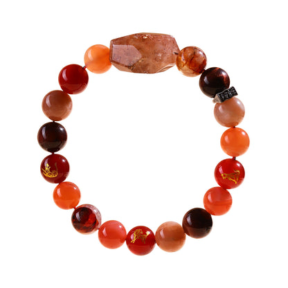 Natural Crystal Zodiac Three-Planet Bracelet - Black Gold Flexible Unisex Spiritual Amulet