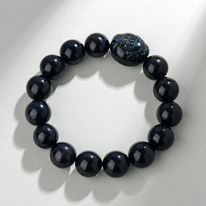Natural Rainbow Eye Obsidian Pixiu Bracelet - Wealth and Protection Talisman for Couples