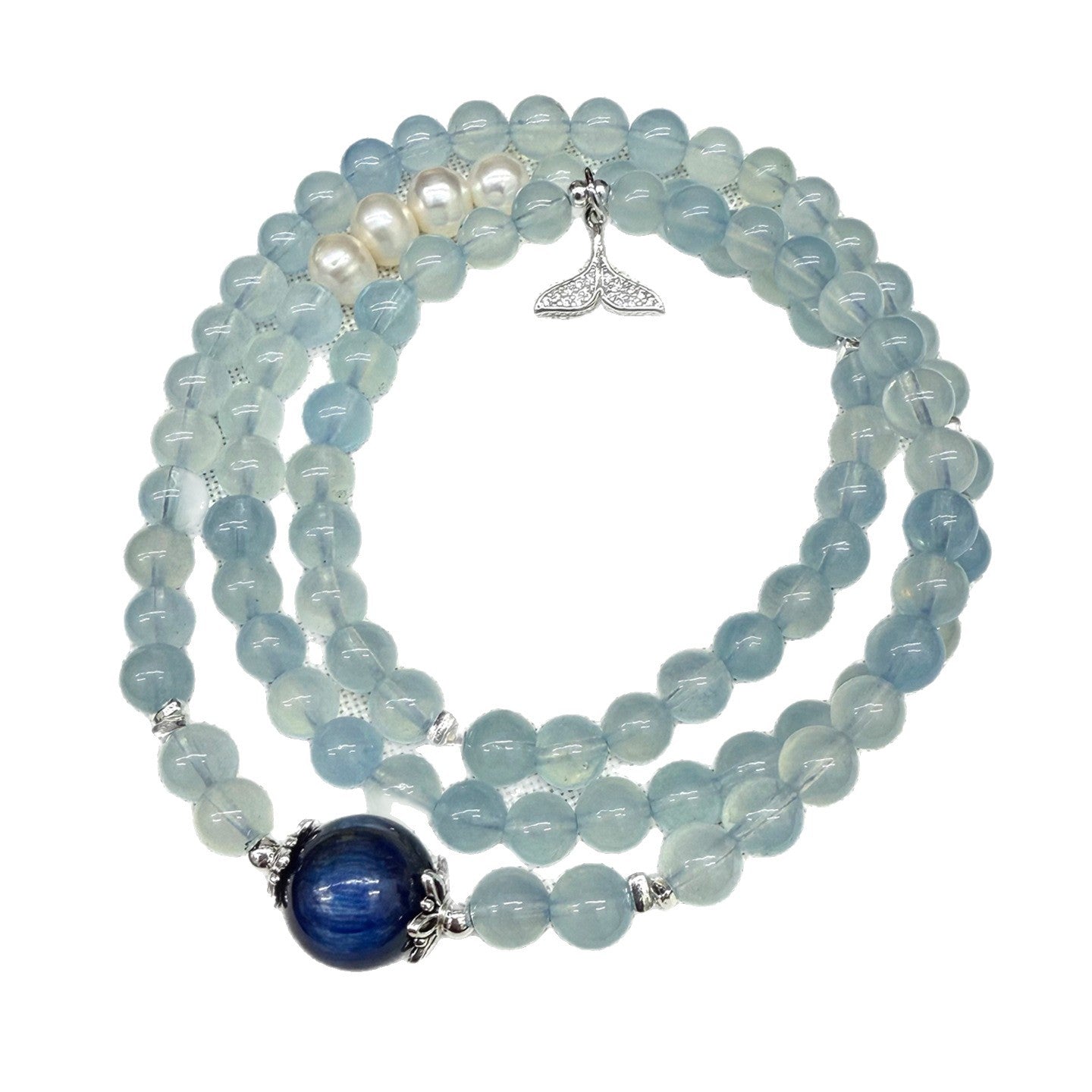 Aquamarine Pearl Kyanite Three-Circle Fish Tail Bracelet | Spiritual Energy & Fashion