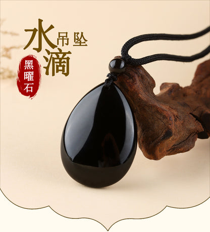 Natural Rainbow Eye Black Gold Obsidian Water Drop Pendant - Spiritual Couple Necklace for Harmony & Protection