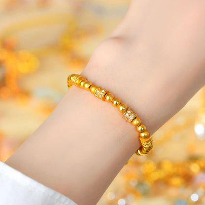 Gold Plated Diamond Lucky Bead Bracelet | Ancient Method Small Waist Design for Wealth & Protection