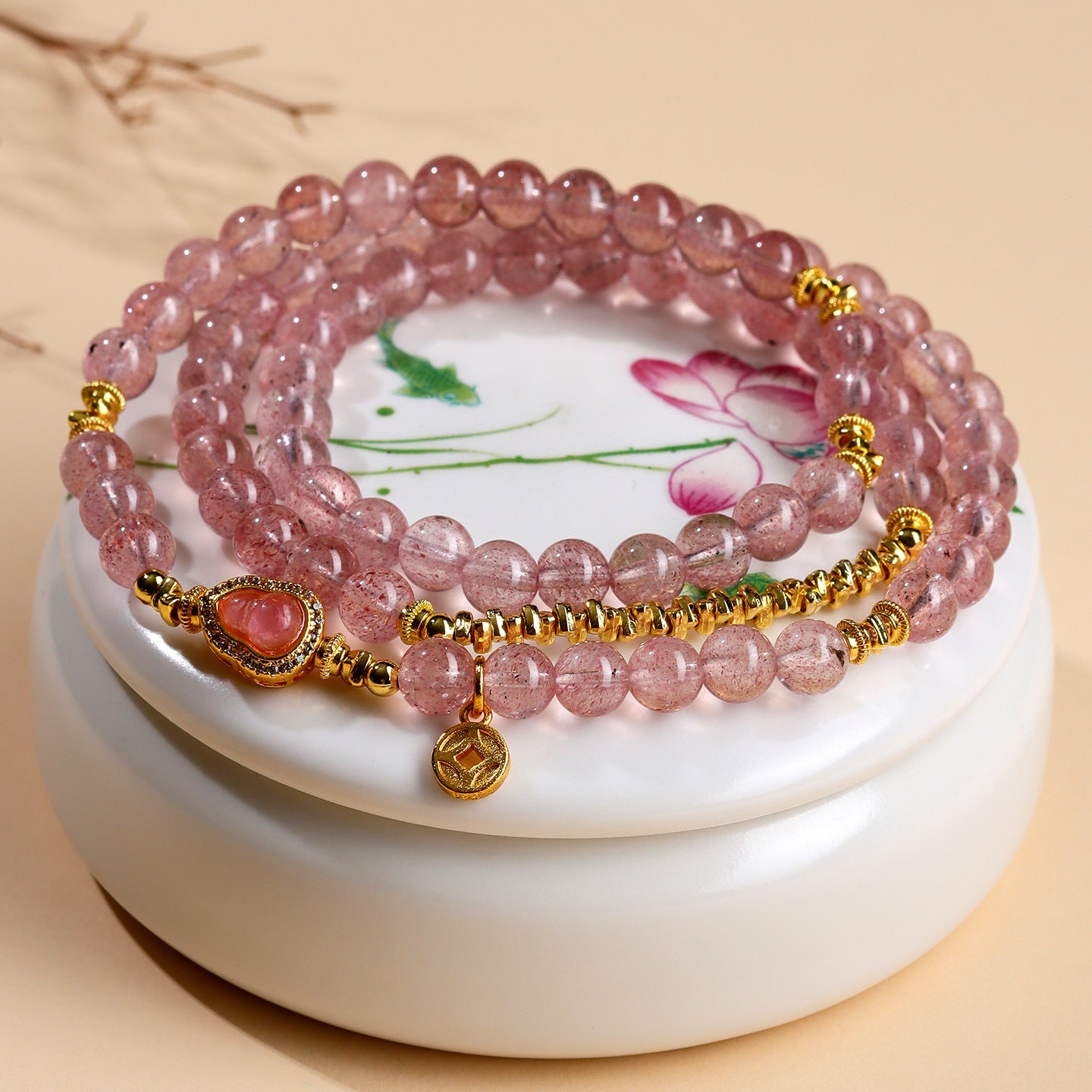 Natural Strawberry Crystal Gourd Multi-Circle Bracelet | Wealth and Prosperity Talisman