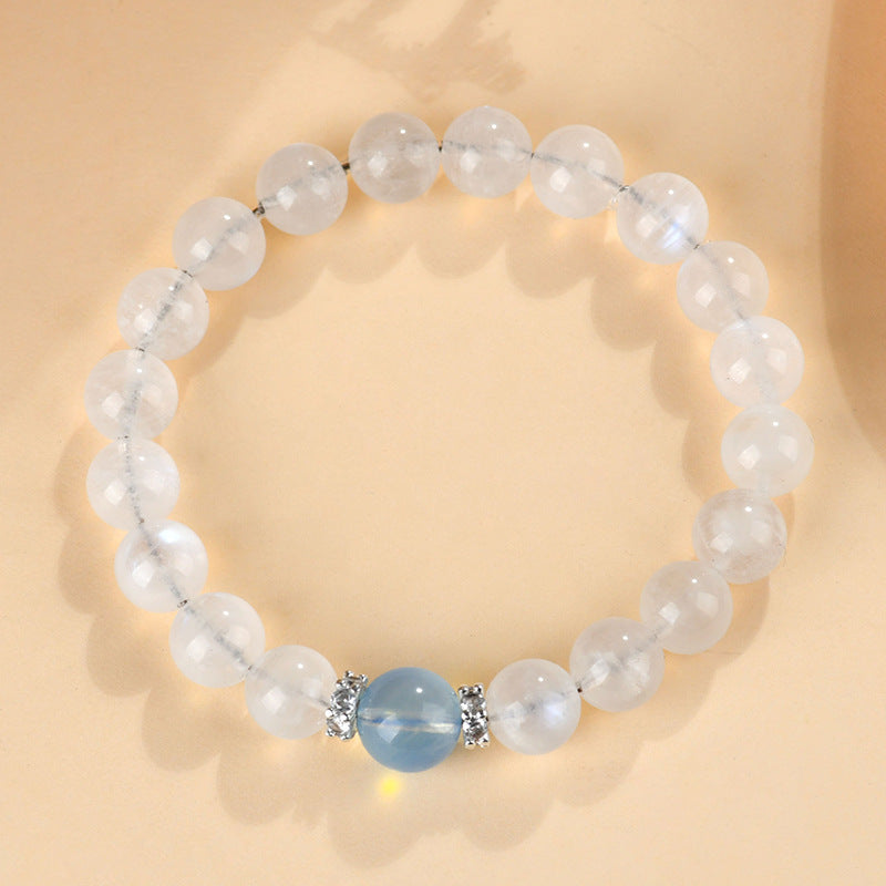 Natural Blue Moonstone Aquamarine Crystal Bracelet - Harmony Protection & Elegant Energy