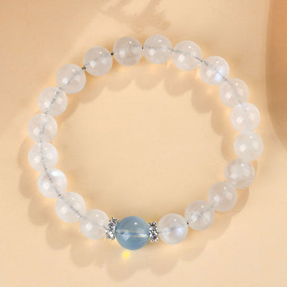 Natural Blue Moonstone Aquamarine Crystal Bracelet - Harmony Protection & Elegant Energy