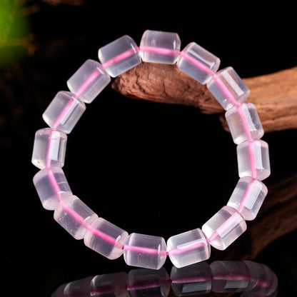 Natural Rose Quartz Barrel Bead Bracelet | Love Harmony Energy Jewelry