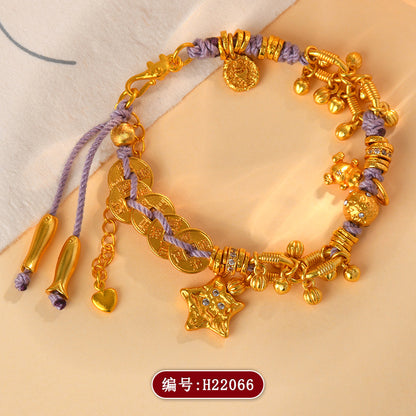 Golden Five Emperors Money Abundant Harvest Bracelet | Wealth & Prosperity Tibetan Style Amulet