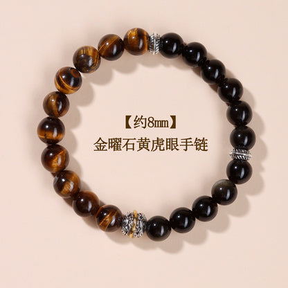Natural Gold Obsidian & Tiger Eye Bracelet | Wealth Protection Couple's Energy Stone Jewelry
