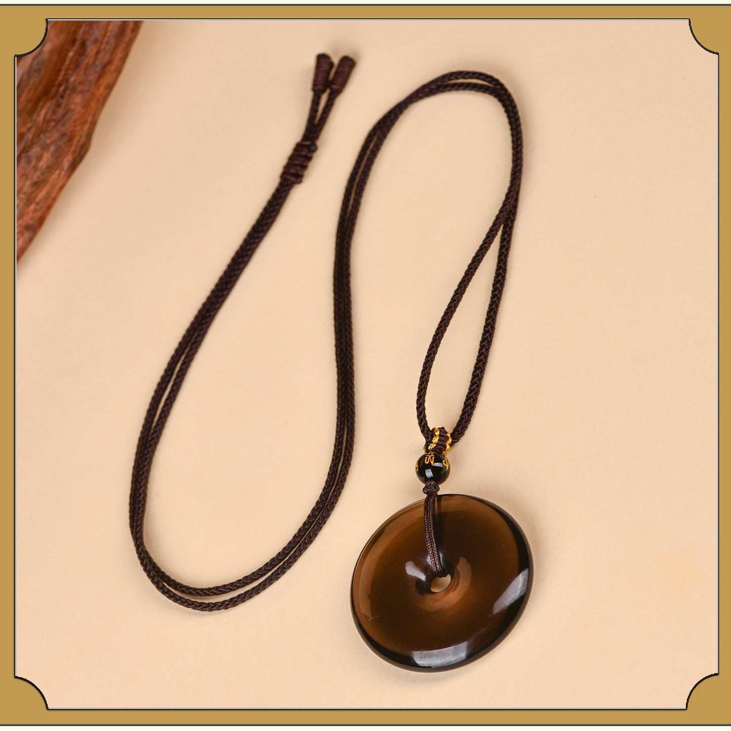 Natural Obsidian White Agate Peace Buckle Pendant - Chinese Style Zodiac Harmony Necklace