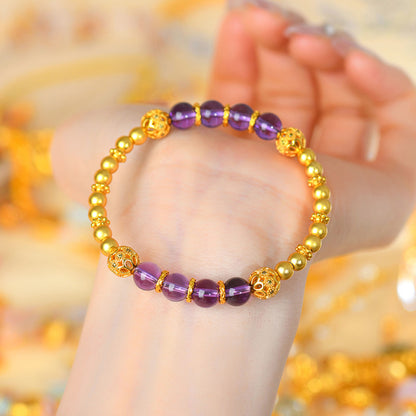 Golden Sand Gold Fortune Amethyst Bracelet | New Chinese Style Retro Women's Spiritual Jewelry