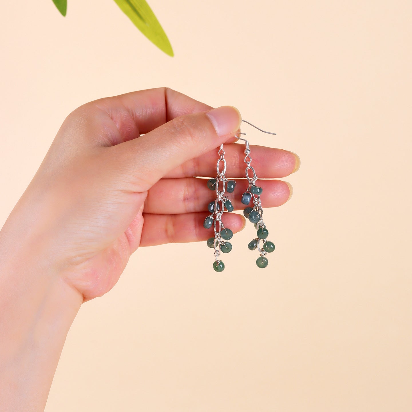 Natural Blue Green Jade Earrings with Tassel | Chinese Style Light Luxury Women's Jewelry