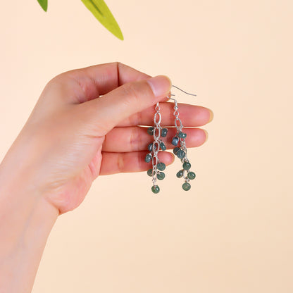 Natural Blue Green Jade Earrings with Tassel | Chinese Style Light Luxury Women's Jewelry