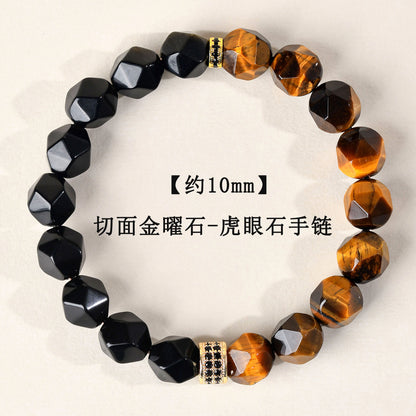 Golden Tiger Eye and Obsidian Faceted Irregular Bracelet - Unisex Couple Protection Charm