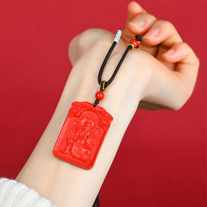 Imperial Red Natural Cinnabar General Wu Sui Pendant - Red Zodiac Year Guardian Talisman