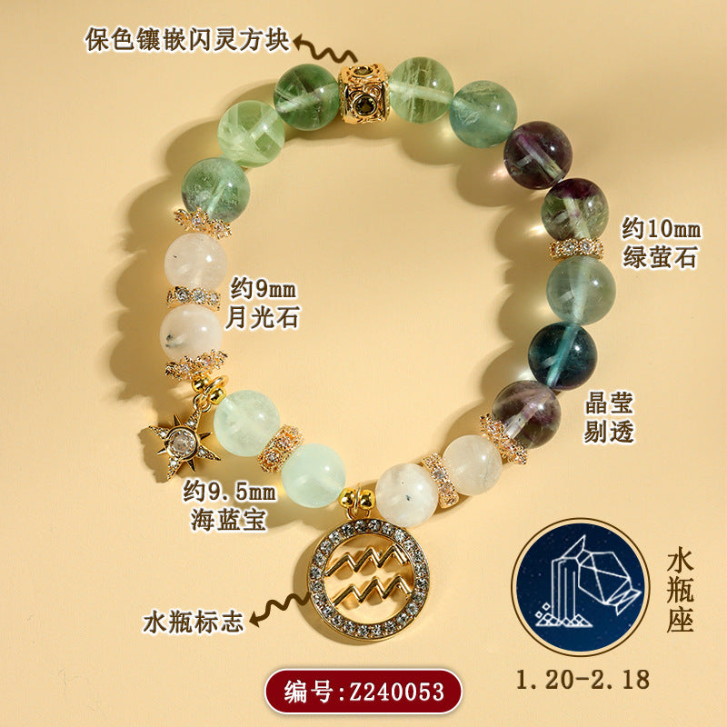 Twelve Zodiac Natural Crystal Multi-Gem Bracelet | Astrological Harmony & Spiritual Elegance