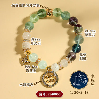 Twelve Zodiac Natural Crystal Multi-Gem Bracelet | Astrological Harmony & Spiritual Elegance