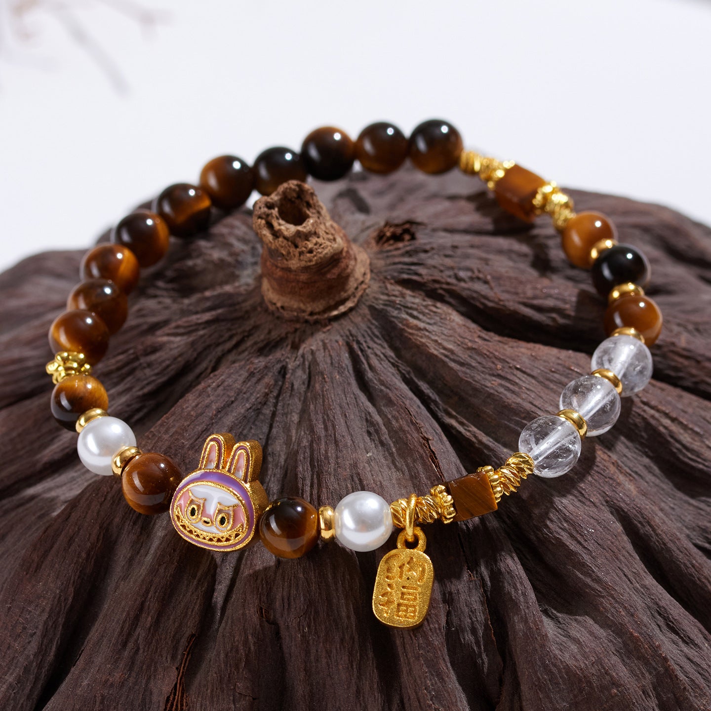 Natural Tiger Eye Stone White Crystal Elf Bracelet｜Protection Luck Charm Women's Fashion