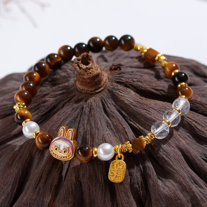 Natural Tiger Eye Stone White Crystal Elf Bracelet｜Protection Luck Charm Women's Fashion