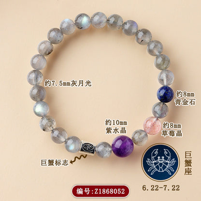 Natural Crystal Zodiac Bracelet | Multi-Gemstone Protection & Luck Charm for Women