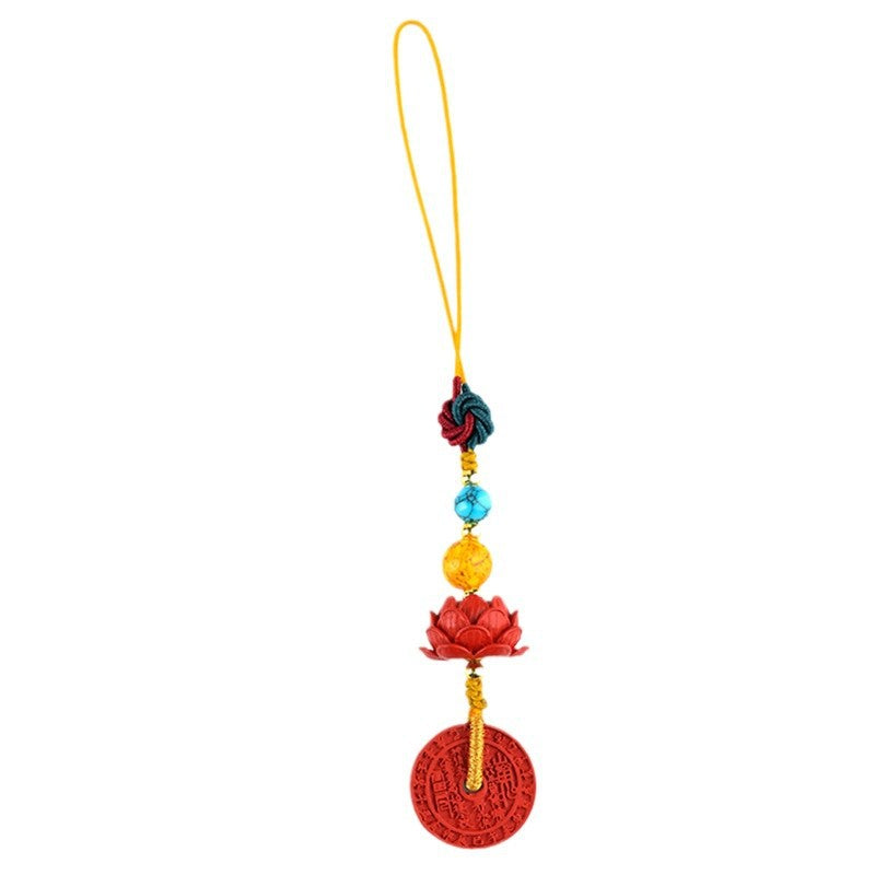 Natural Cinnabar Mountain Ghost Flower Protection Pendant - Spiritual Amulet for Phone & Bag