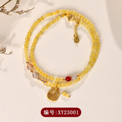 Natural Golden Rutilated Quartz Double Circle Bracelet | Wealth Attraction & Adjustable Mystical Design