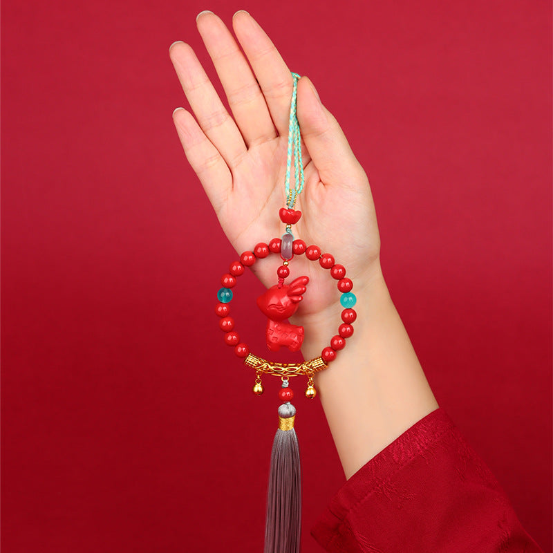 Imperial Red Cinnabar Deer Car Hanging for Safe Travel and Peace