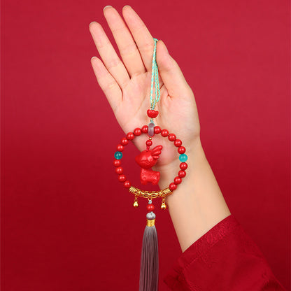 Imperial Red Cinnabar Deer Car Hanging for Safe Travel and Peace