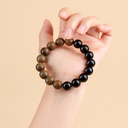 Natural Obsidian Sandalwood Bracelet - Zen Fortune Beads for Harmony & Wealth
