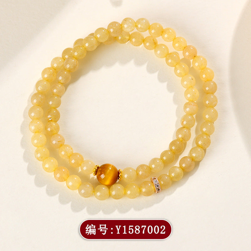 Golden Rutilated Quartz & Tiger Eye Double Circle Bracelet | Wealth & Protection Amulet for Women