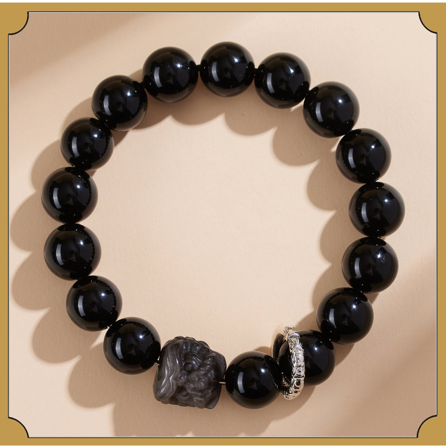 Natural Obsidian Lion Dance Bracelet - Chinese Style Unisex Couple Protection Amulet