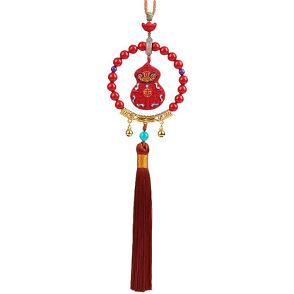 Imperial Red Cinnabar Painted Gourd Car Hanging – Feng Shui Protection & Prosperity Charm