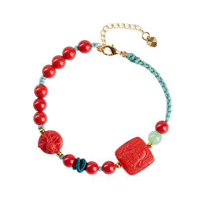 Natural Imperial Red Cinnabar Braided Bracelet - Chinese Style Protection & Good Luck Amulet