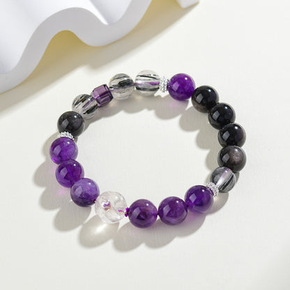 Amethyst Black Rutilated Quartz Capricorn Bracelet - Mystical Zodiac Protection & Wisdom Enhancer