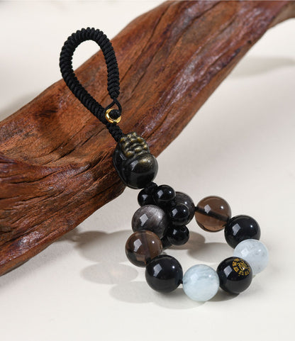 Natural Obsidian Five Elements Hydration Keychain - Balance Energy & Prosperity Pendant