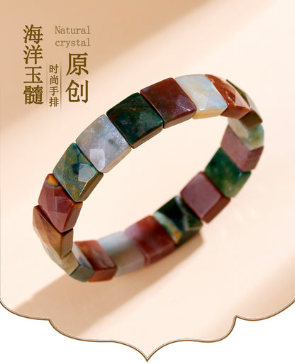 Natural Ocean Chalcedony Bracelet with Wangfu Stone - Wealth and Fortune Women's Spiritual Jewelry
