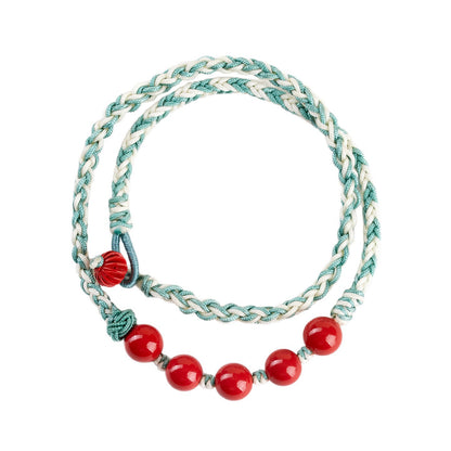 Natural Imperial Red Cinnabar Double Circle Tibetan Bracelet | Spiritual Protection & Harmony