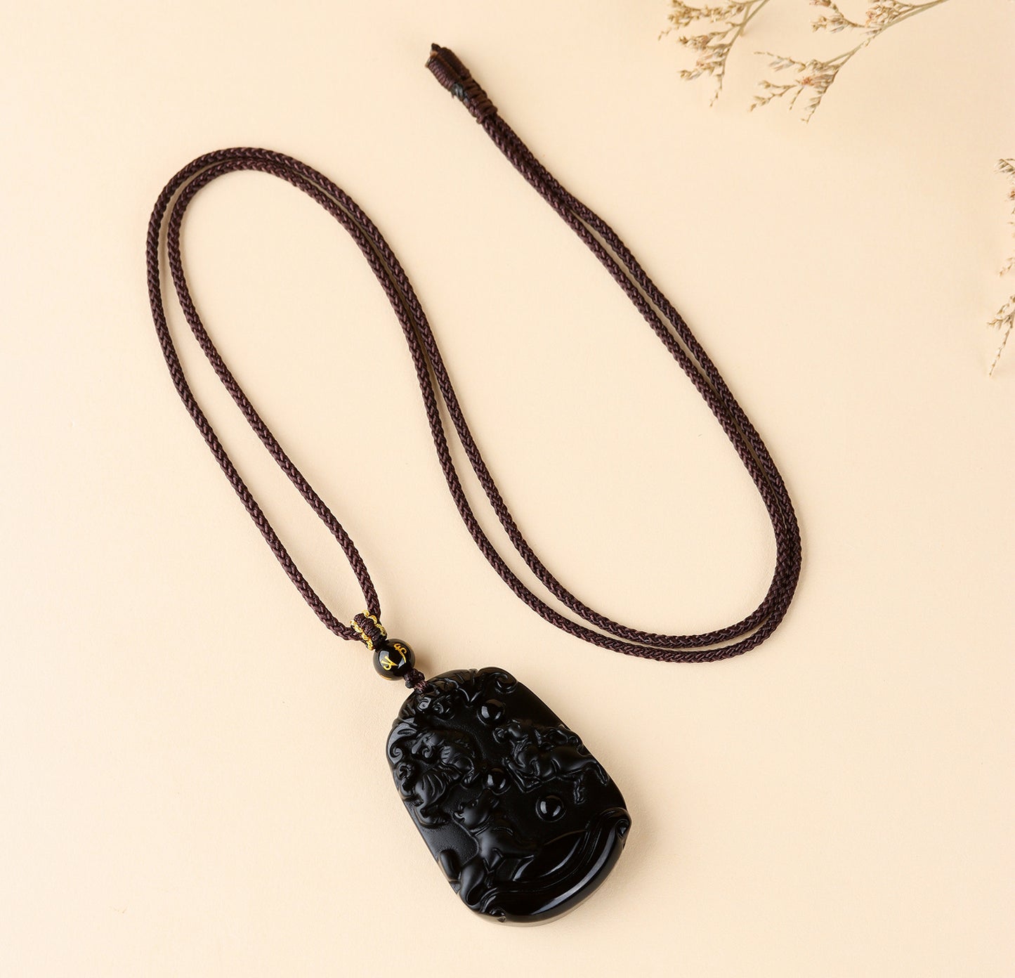 Natural Ice Obsidian Zodiac Triad Pendant Necklace｜Birth Year Protection & Harmony
