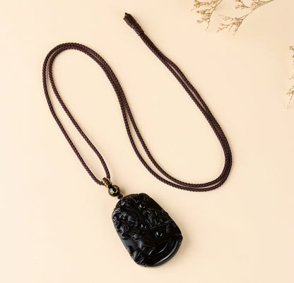 Natural Ice Obsidian Zodiac Triad Pendant Necklace｜Birth Year Protection & Harmony