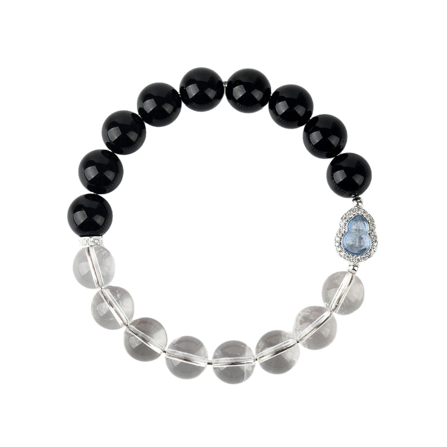 Natural Obsidian White Crystal Gourd Bracelet | Fortune Health Protection Spiritual Jewelry