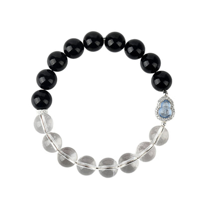Natural Obsidian White Crystal Gourd Bracelet | Fortune Health Protection Spiritual Jewelry