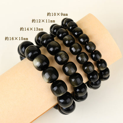 Natural Gold Obsidian Cat's Eye Bracelet | Ancient Chinese Style Buddhist Beads for Unisex