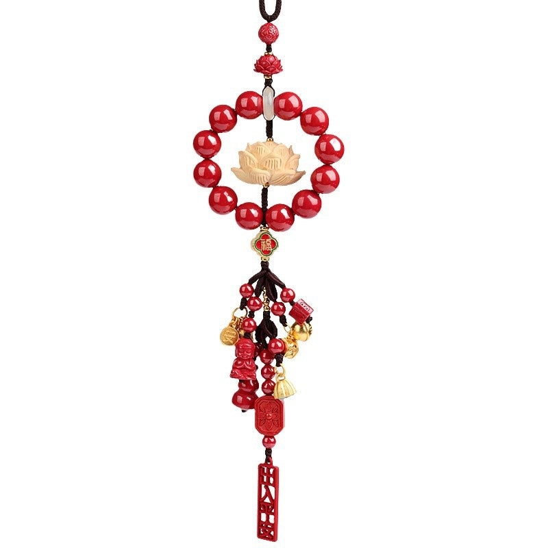 Natural Imperial Red Sand Peace Lotus Car Hanging Ornament for Protection and Harmony
