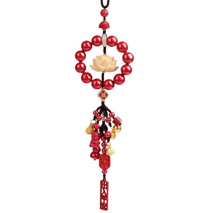 Natural Imperial Red Sand Peace Lotus Car Hanging Ornament for Protection and Harmony