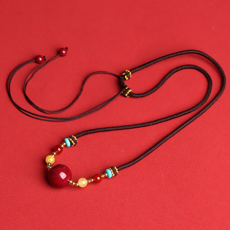 Natural Cinnabar Purple Gold Sand Fortune Bead Necklace - Wealth & Protection Amulet
