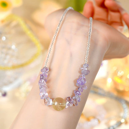 Natural Amethyst Citrine Collarbone Necklace | Spiritual Energy & Wealth Attraction