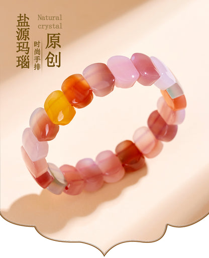 Natural Crystal Salt Source Agate Bracelet | Candy Color Girl Style for Purification & Good Fortune