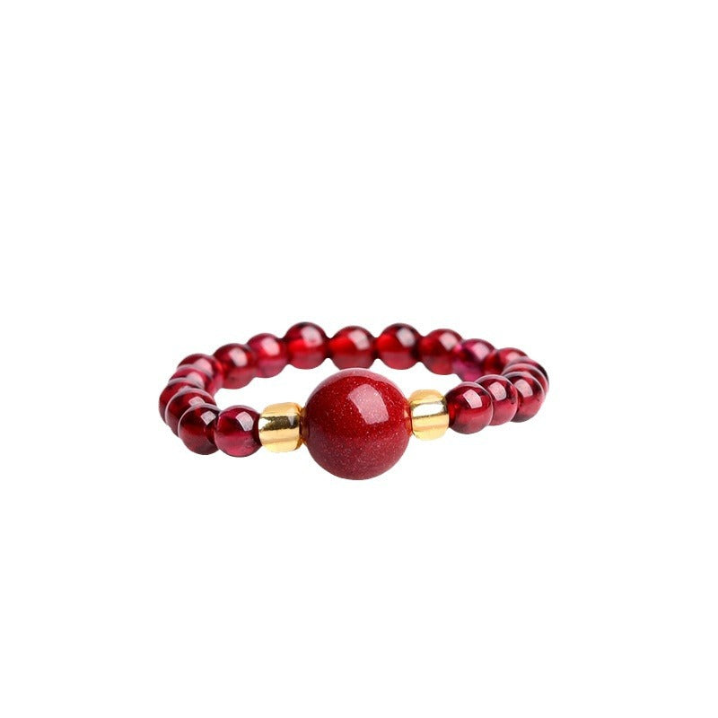 High Content Cinnabar Pixiu Four-Leaf Clover Elastic Ring for Women - Wealth & Luck Talisman